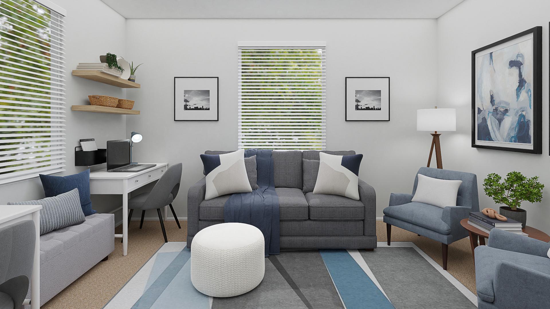 A Frolicky Rug Dominates This Mid-Century Modern Living Room