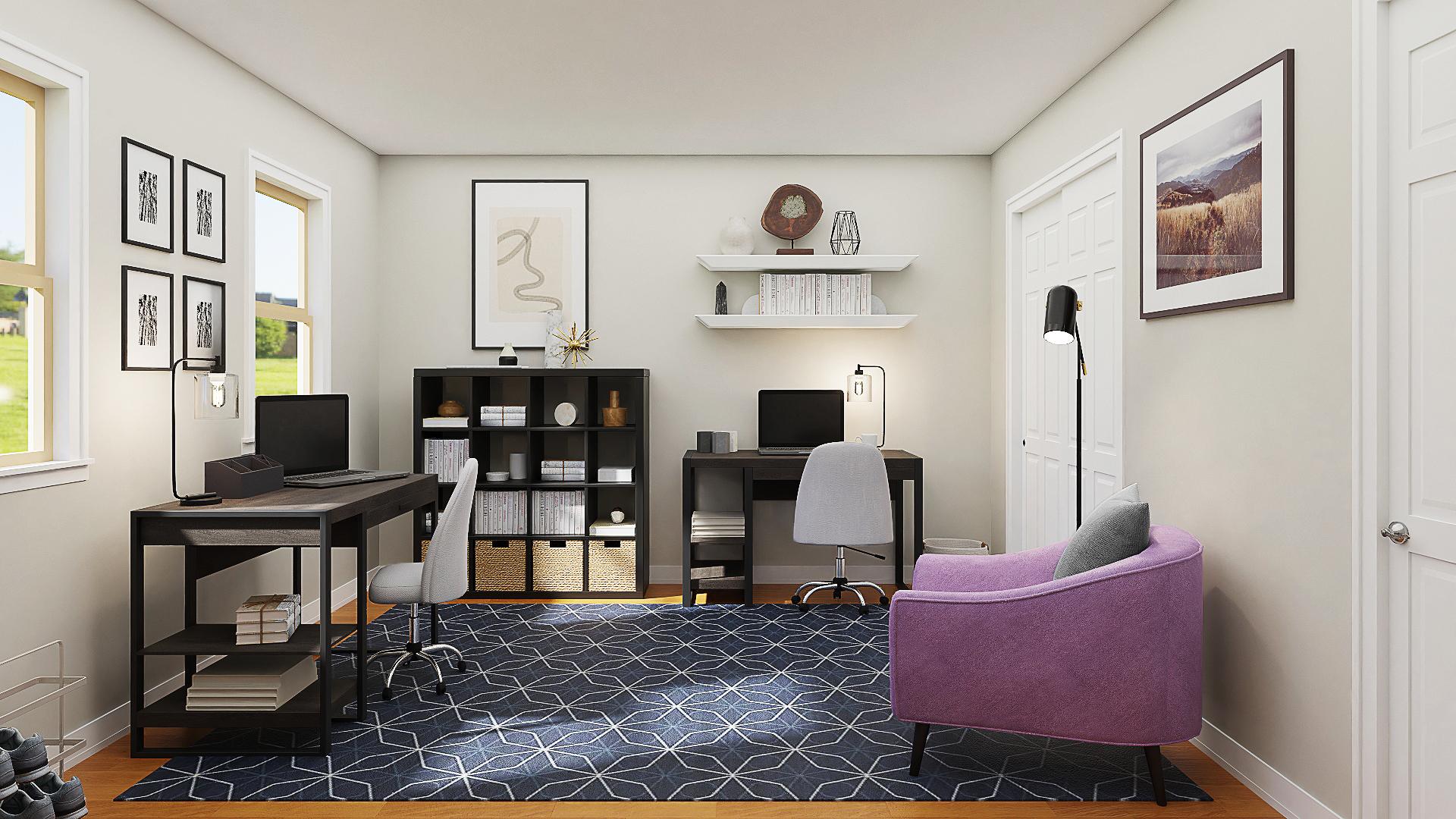 A Transitional Home Office & Fitness Room