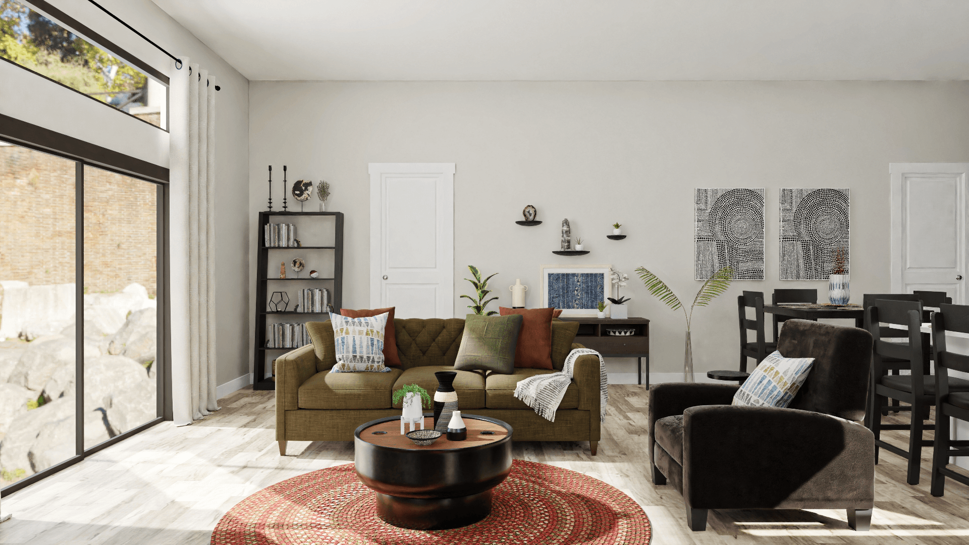 Scarlet Red & Raisin Purple: A Modern Industrial Living/Dining Room