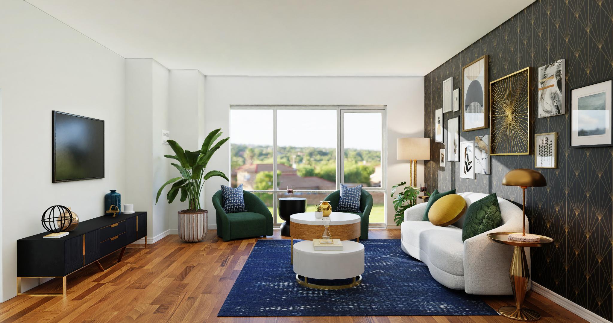 A Funky Art-Deco Living Room Oozing With Gold Accents