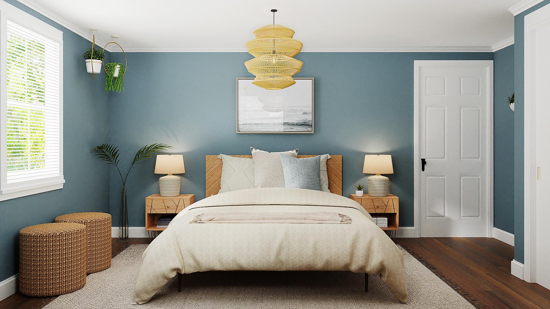 A Calm Coastal Modern Bedroom In Beachy Hues