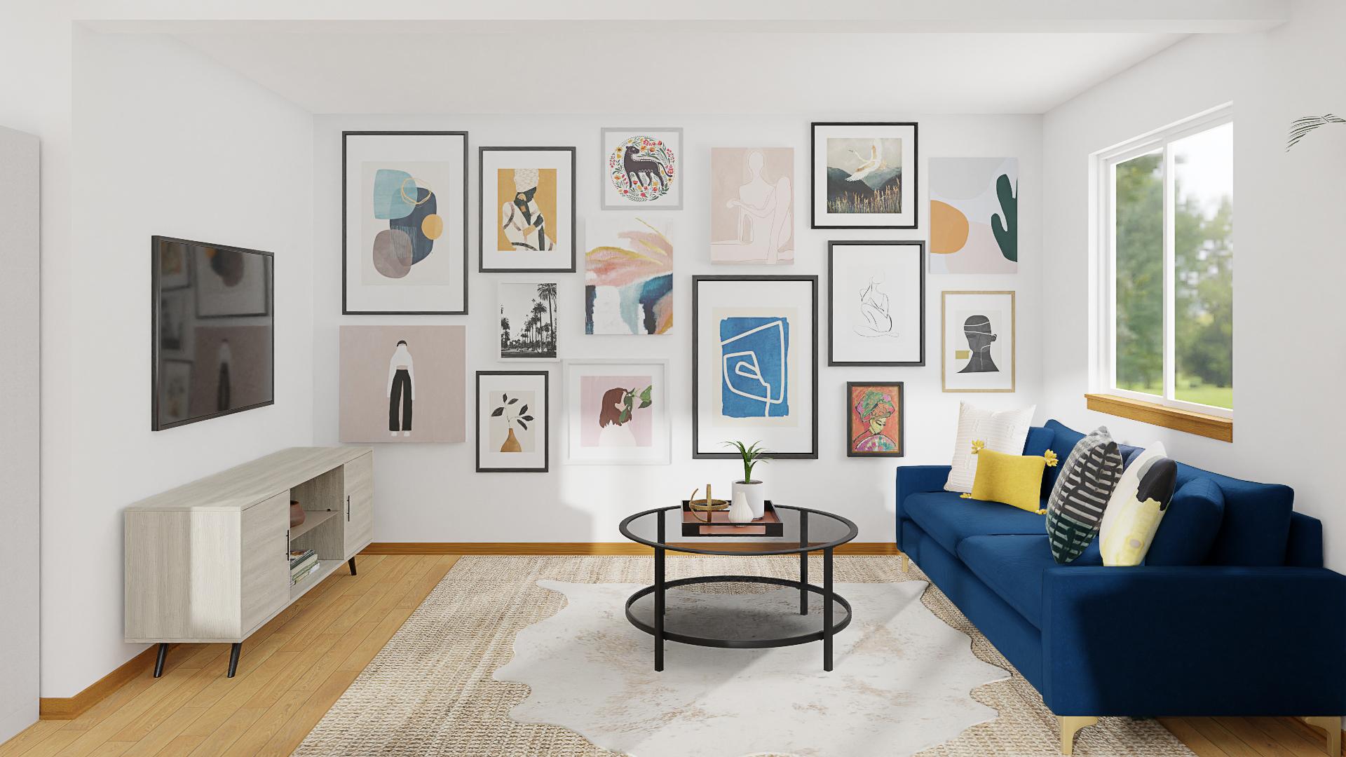 A Ritzy Eclectic Living Room With A Home Office 