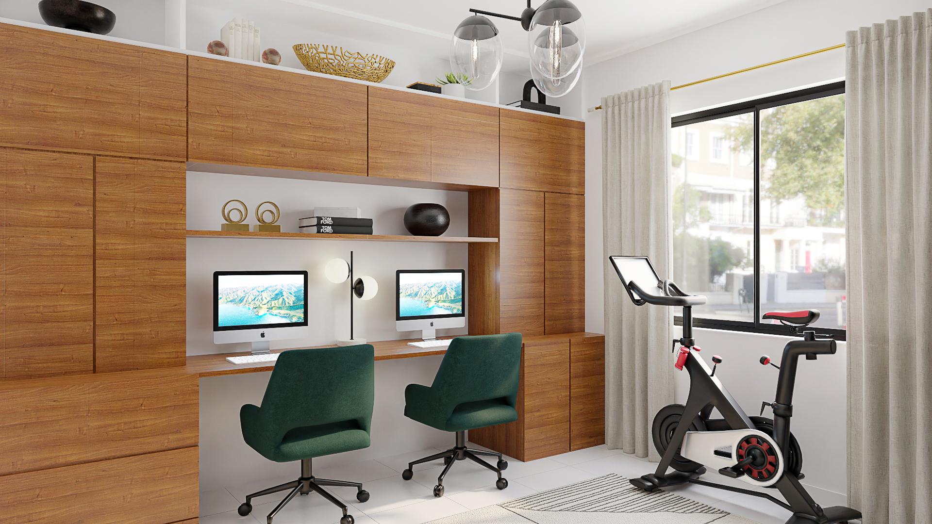 An Art-Deco Home Office With A Currant Accent Wall