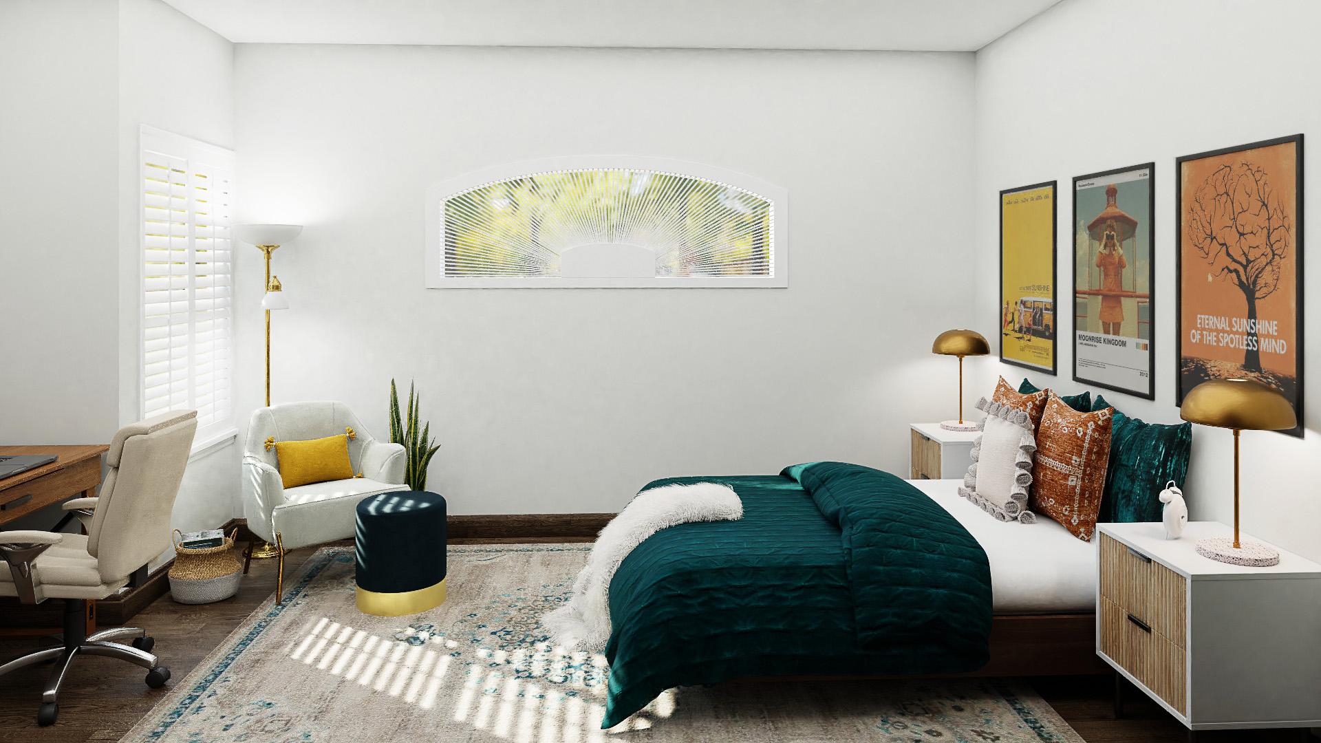 A Glam Bedroom With Eclectic Touches & Gold Finishes