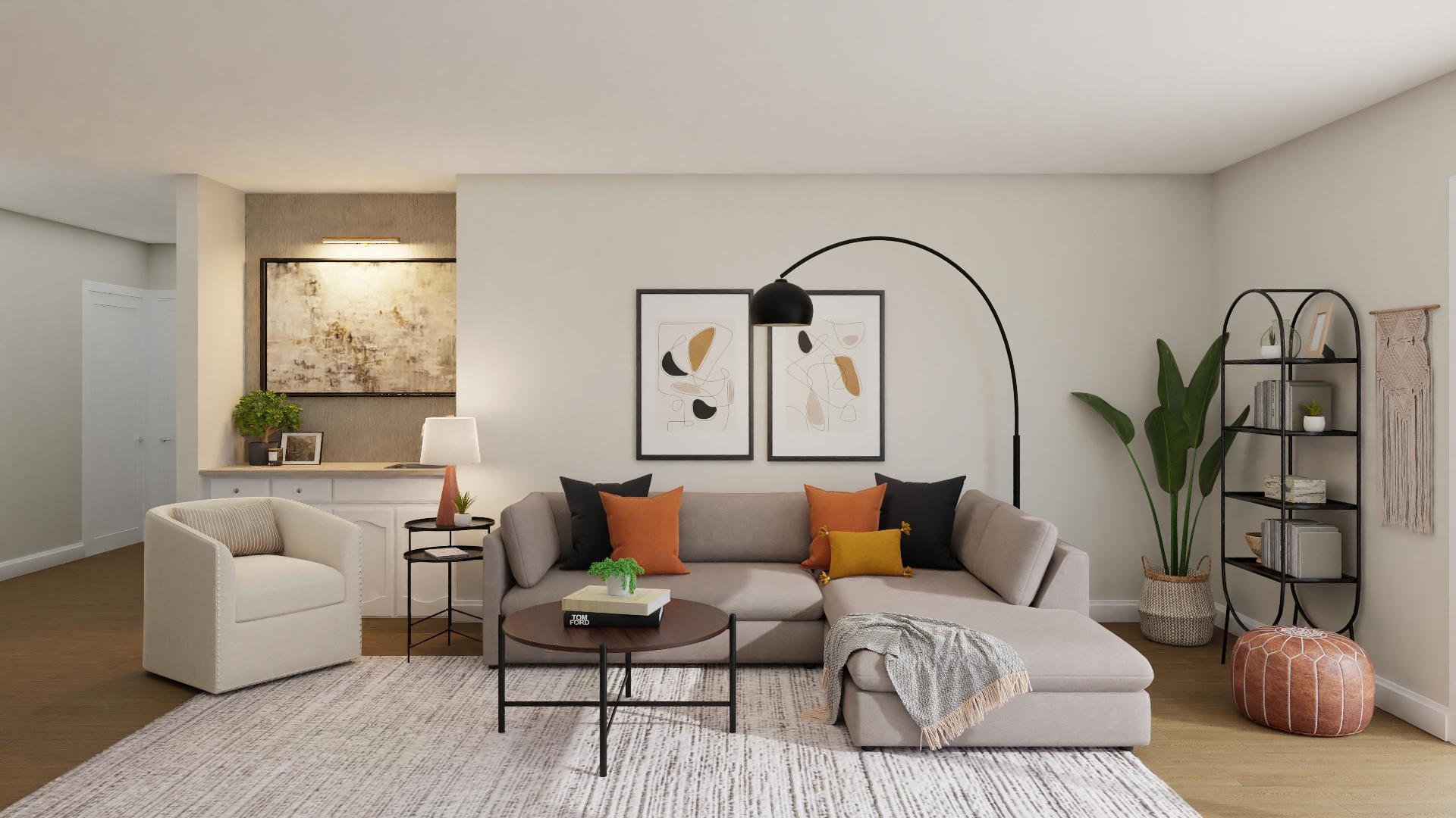 Pops Of Rust & Sunshine Yellows: A Modern Rustic Living Room