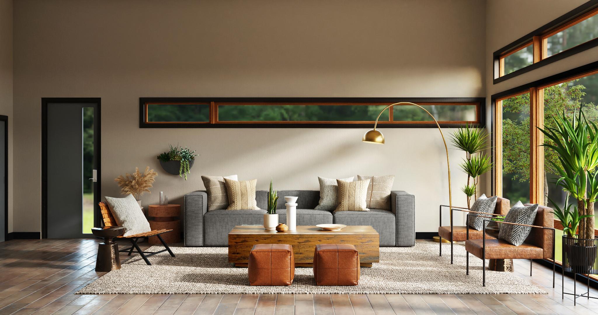 Grey With Greenery: A Modern Rustic Living Room