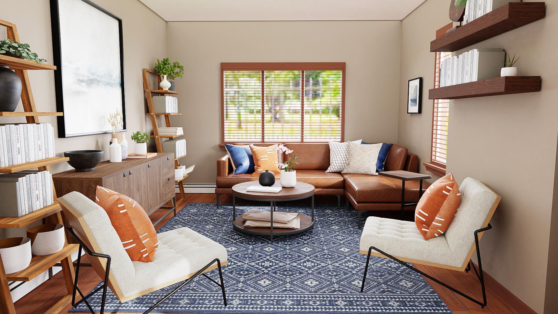 Woody, Leather & Blue: A Rustic Living Room