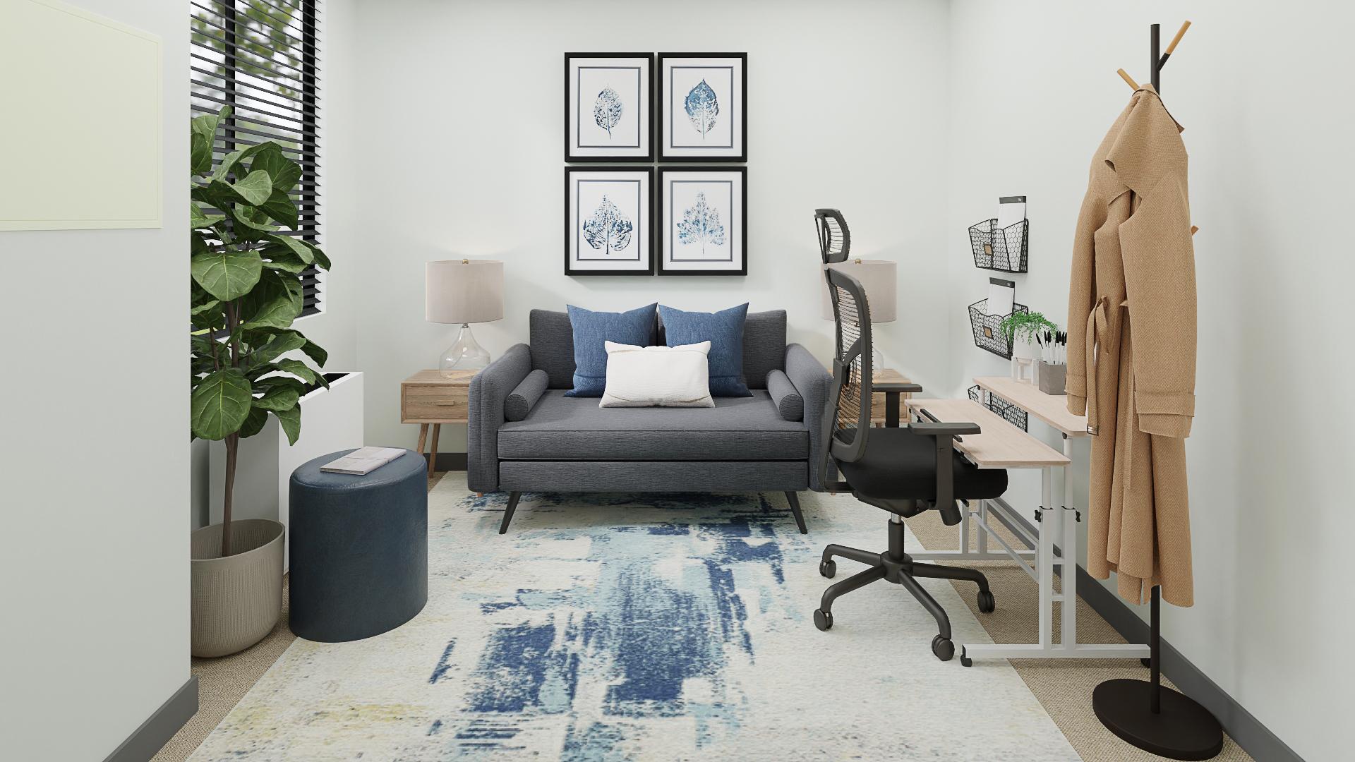Snug and Blue: A Mid-Century Modern Home Office