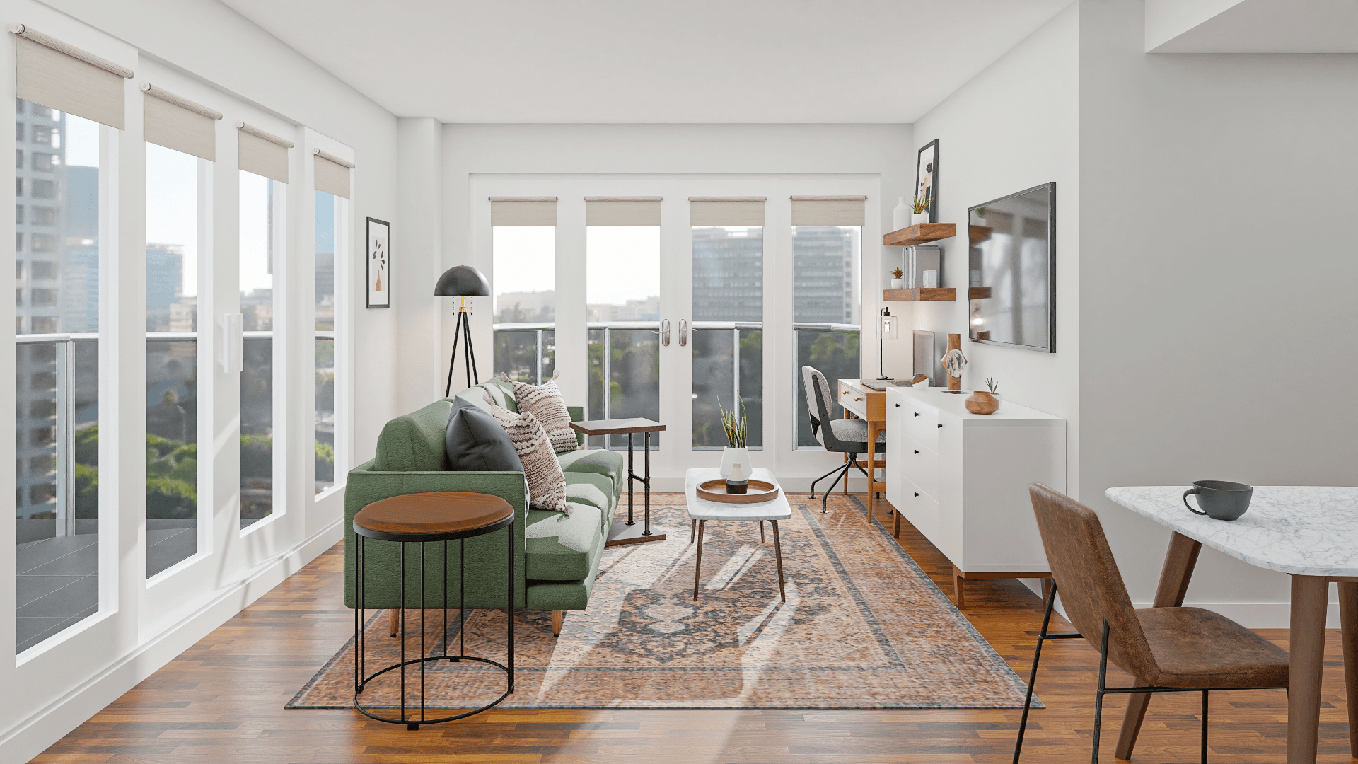 A Forest Green Mid-Century Living & Dining Room