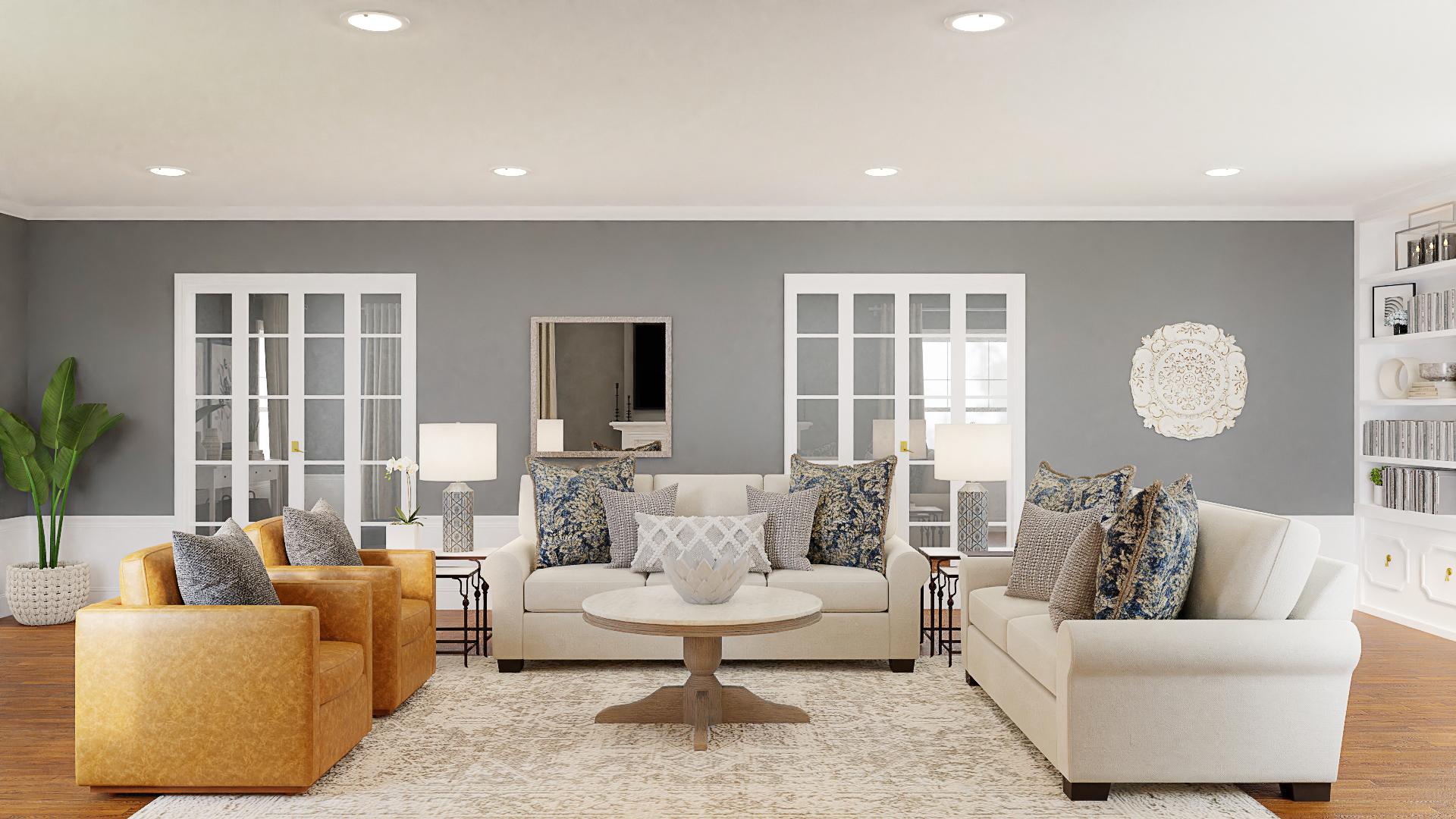 A Farmhouse Living Room Oozing With Bold Blue Hues
