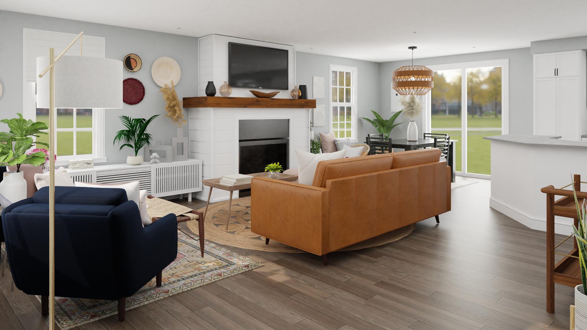 A Boho Living Room Filled With Rattan and Leather  