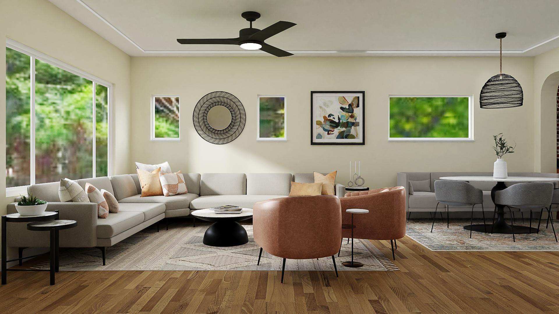 An Oversize Sectional Rules This Rustic Living-Dining Room
