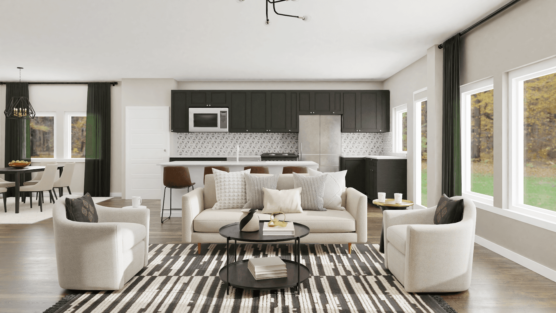  A Modern Classic Living & Dining Room In Monochrome Hue 