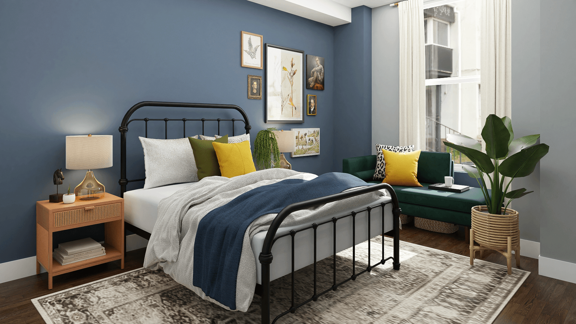 An Eclectic Bedroom In Refreshing Green Hues