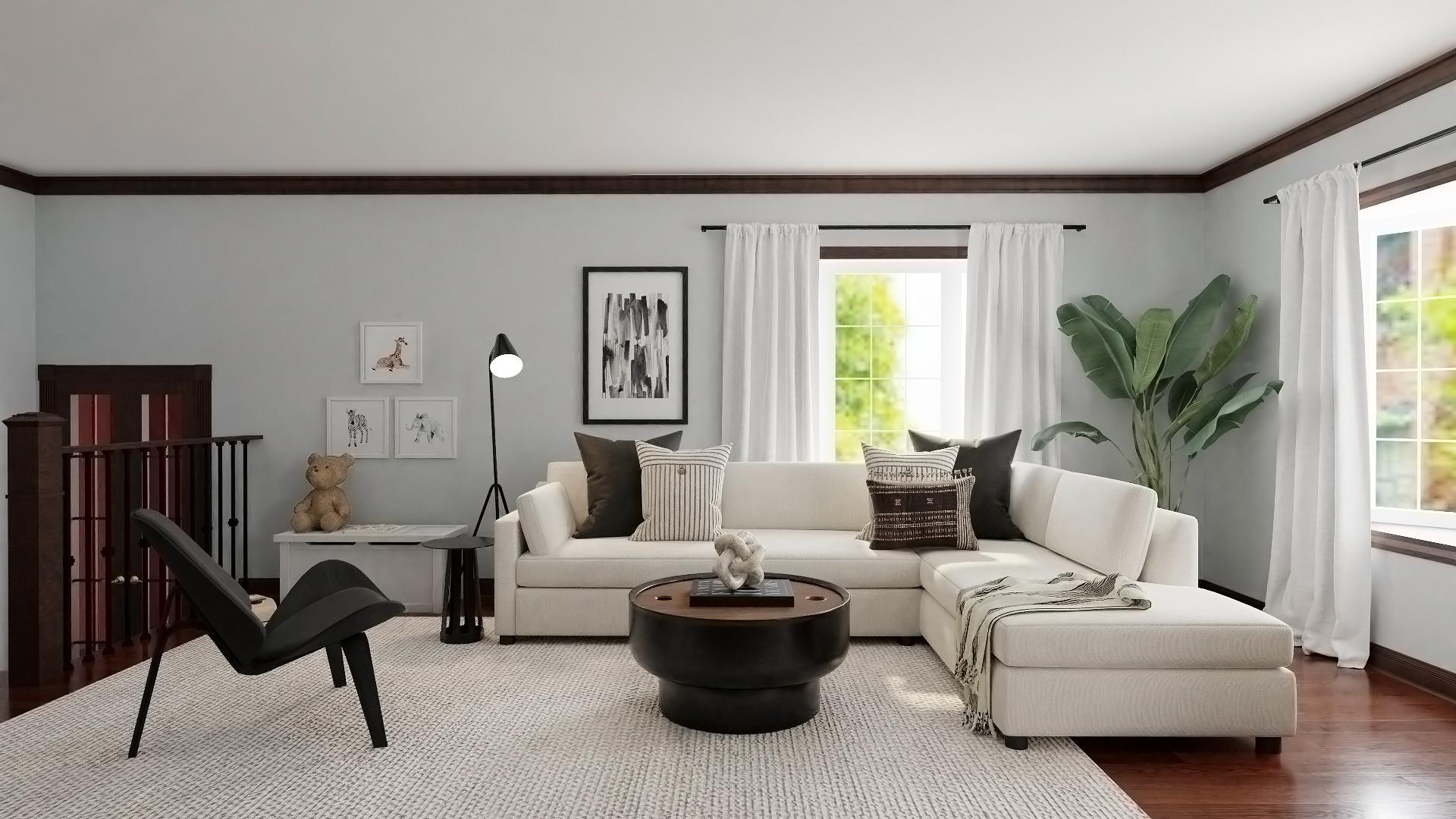 Black, White & Beige: A Traditional Living-Dining Room