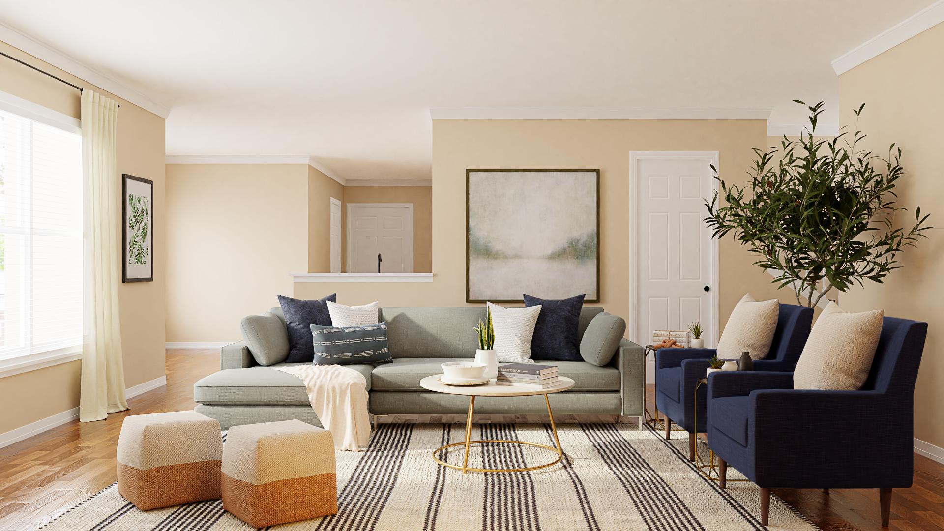  A Transitional Living Room In Lavish Textures & Hues 