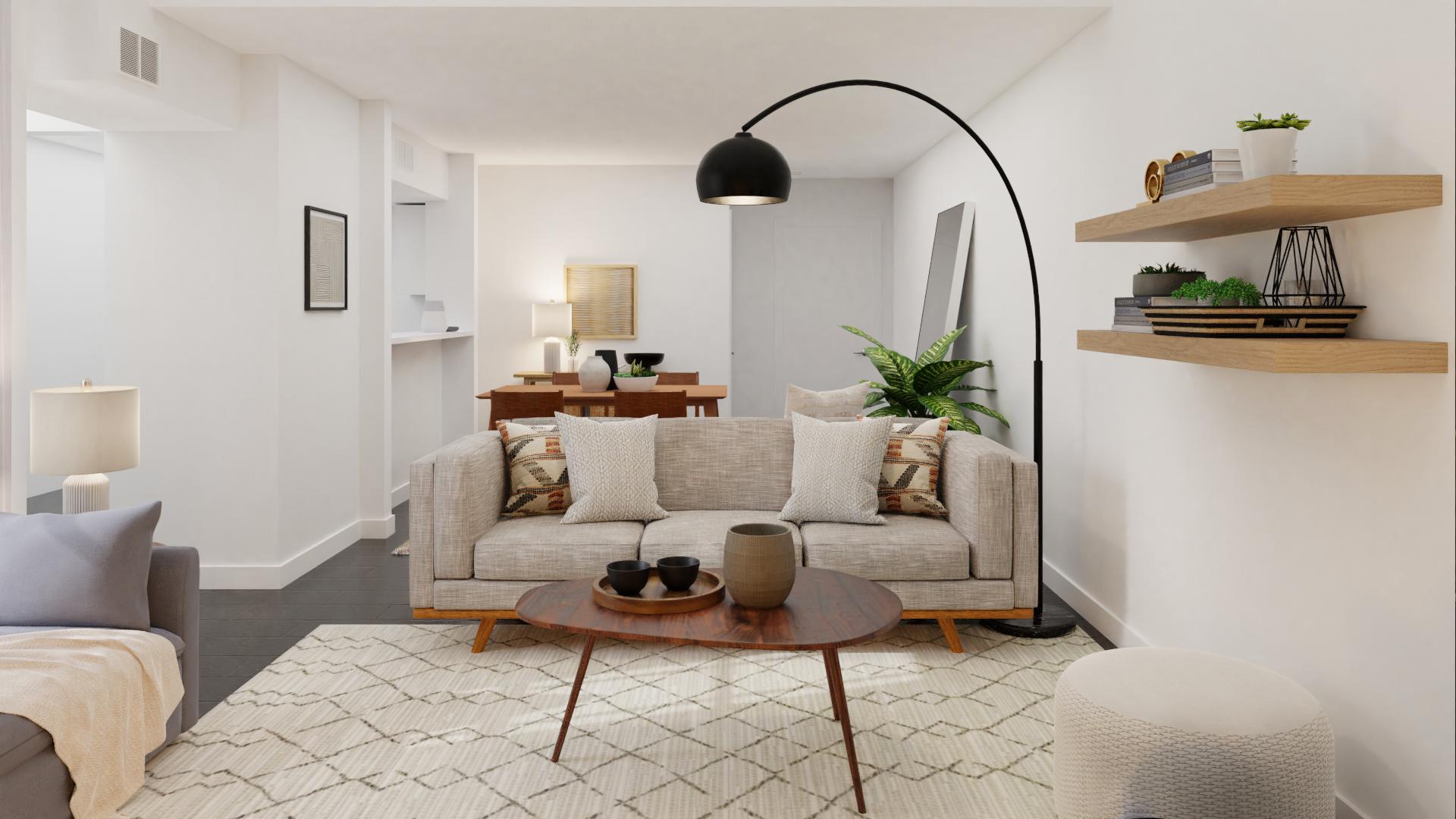 A Snug Mid-Century Modern Living & Dining Room