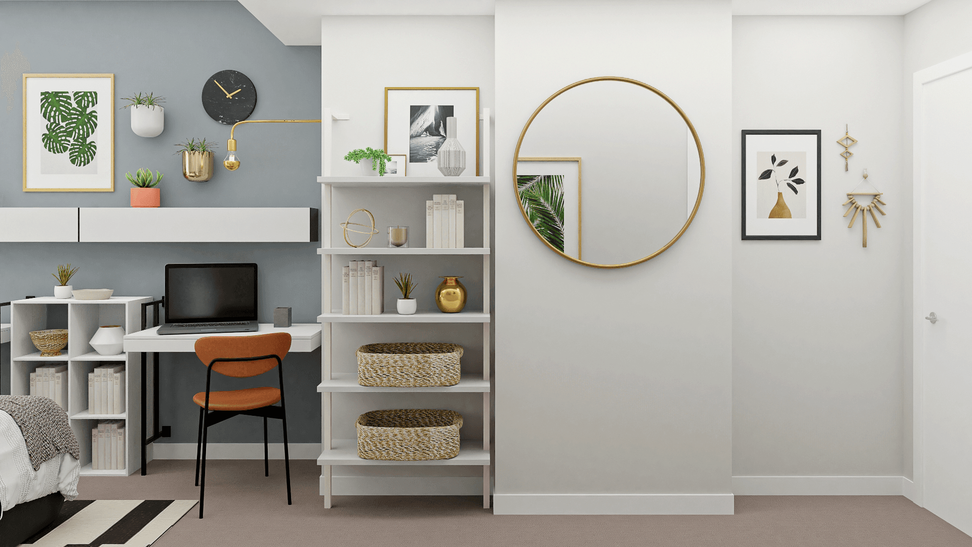 Industrial Bedroom & Home Office With Hints Of Boho