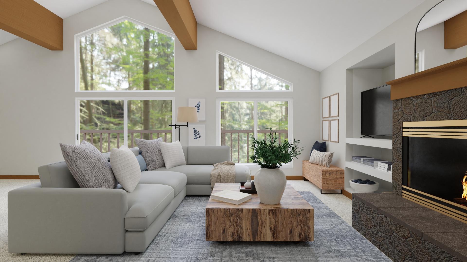 Exposed Wooden Beams: A Modern Rustic Living Room