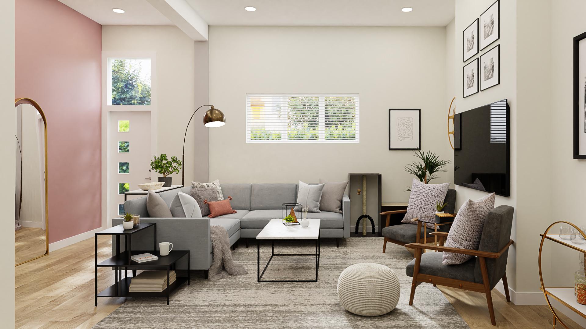 Gray, Blush & Glam Transitional Living-Dining Room
