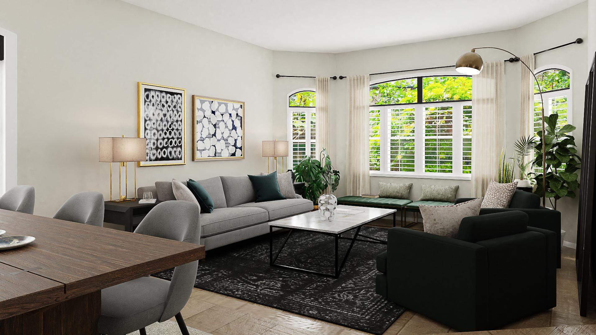 A Modern & Glam Living-Dining Room In Hollywood Style