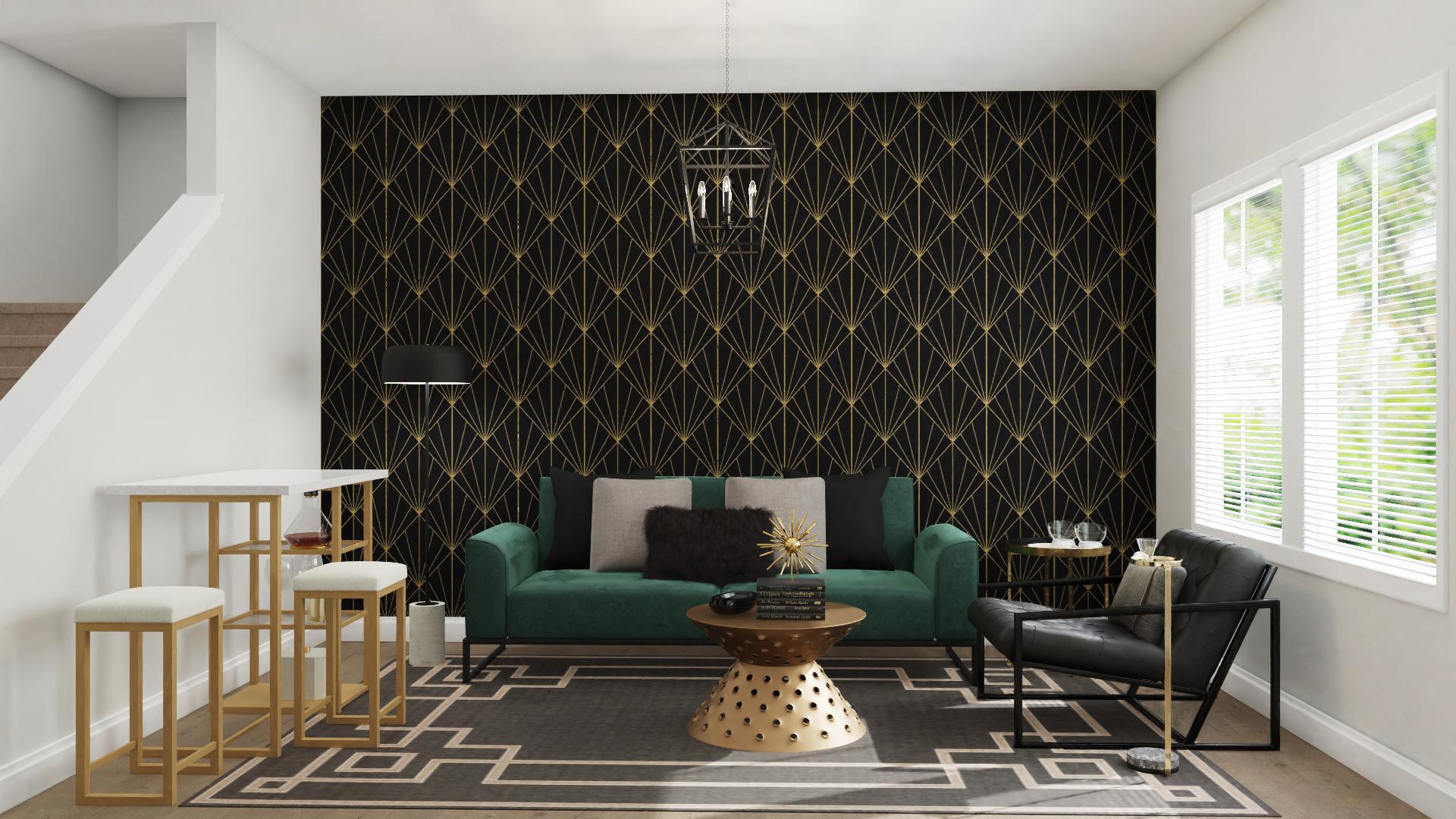 A Chic & Dramatic Art-Deco Living Room