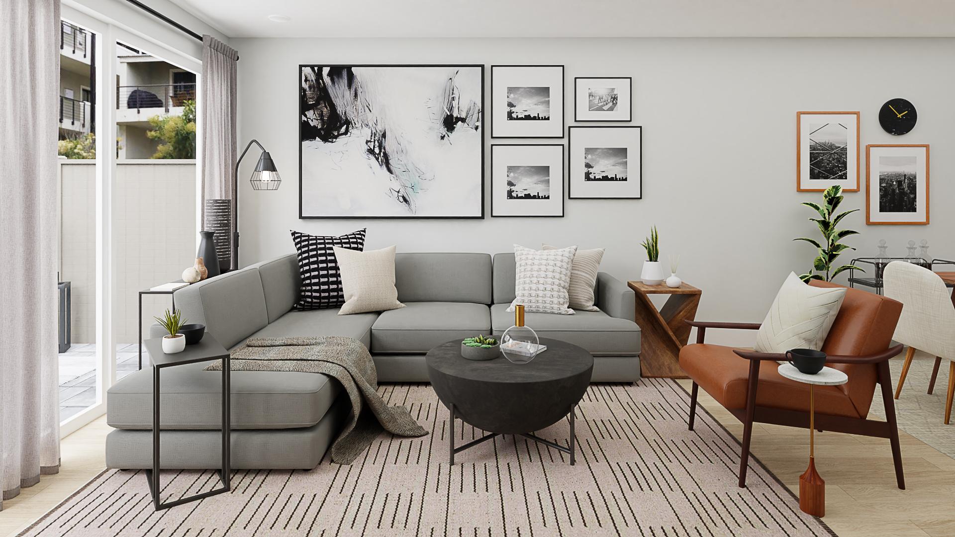 Moody Grays: A Mid-Century Living-Dining Room