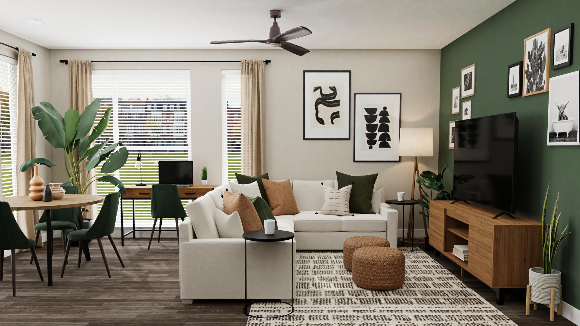 A Pine-Colored Mid-Century Modern Living-Dining