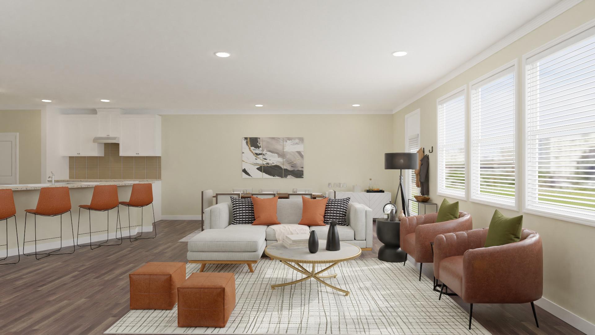 Open & Expansive: Mid-Century Living-Dining Room  