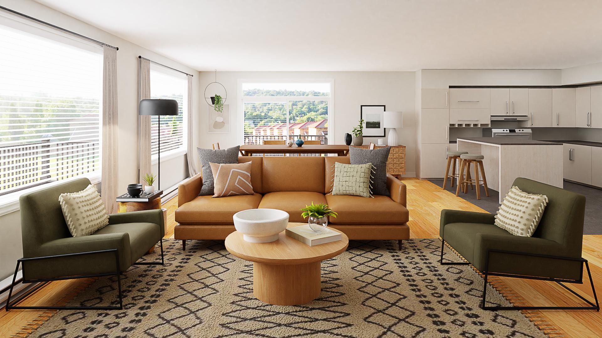 Tans & Olives: A Mid-Century Living-Dining Room