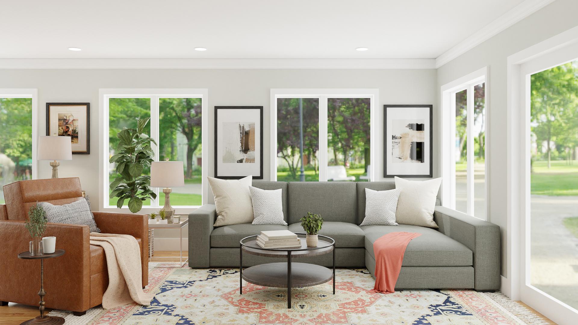 A Transitional Living-Dining Room With A Breakfast Nook