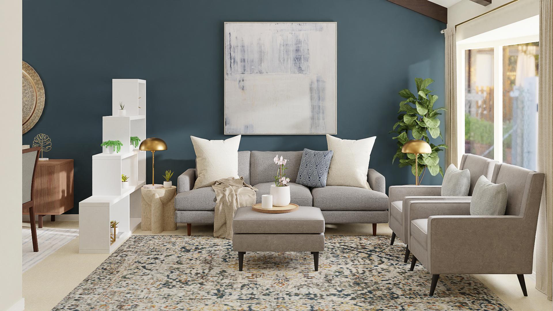 Moody But Perfect: A Transitional Living-Dining Room