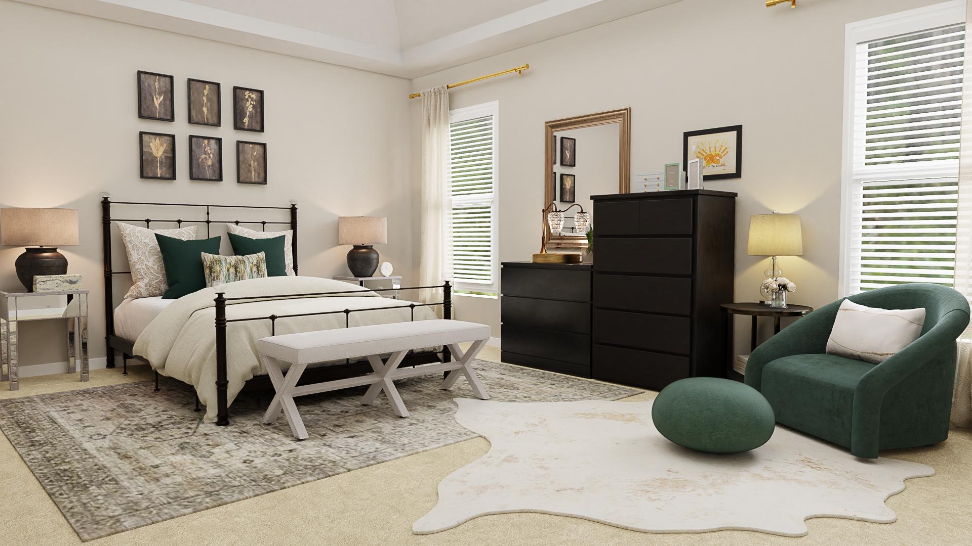 Mirrored Tables & Gold Pillows: A Contemporary Bedroom