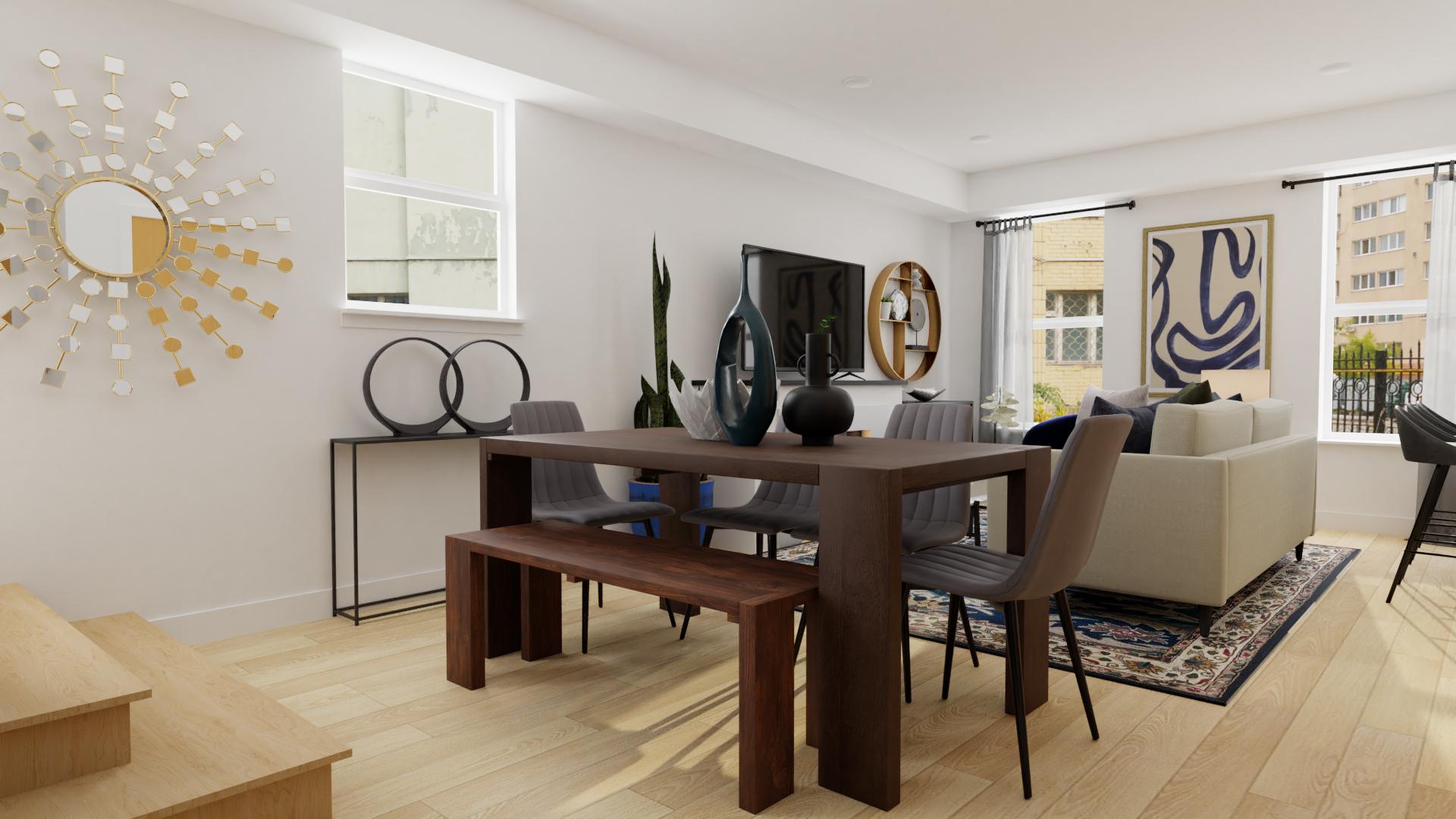 A Contemporary Living-Dining Room In Bold Blues
