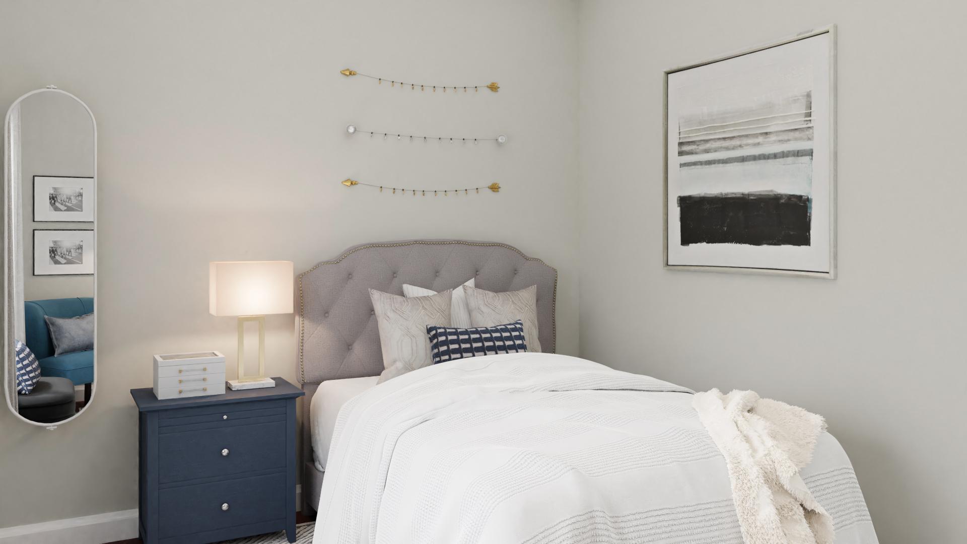 A Transitional Bedroom Filled With Gold Accents