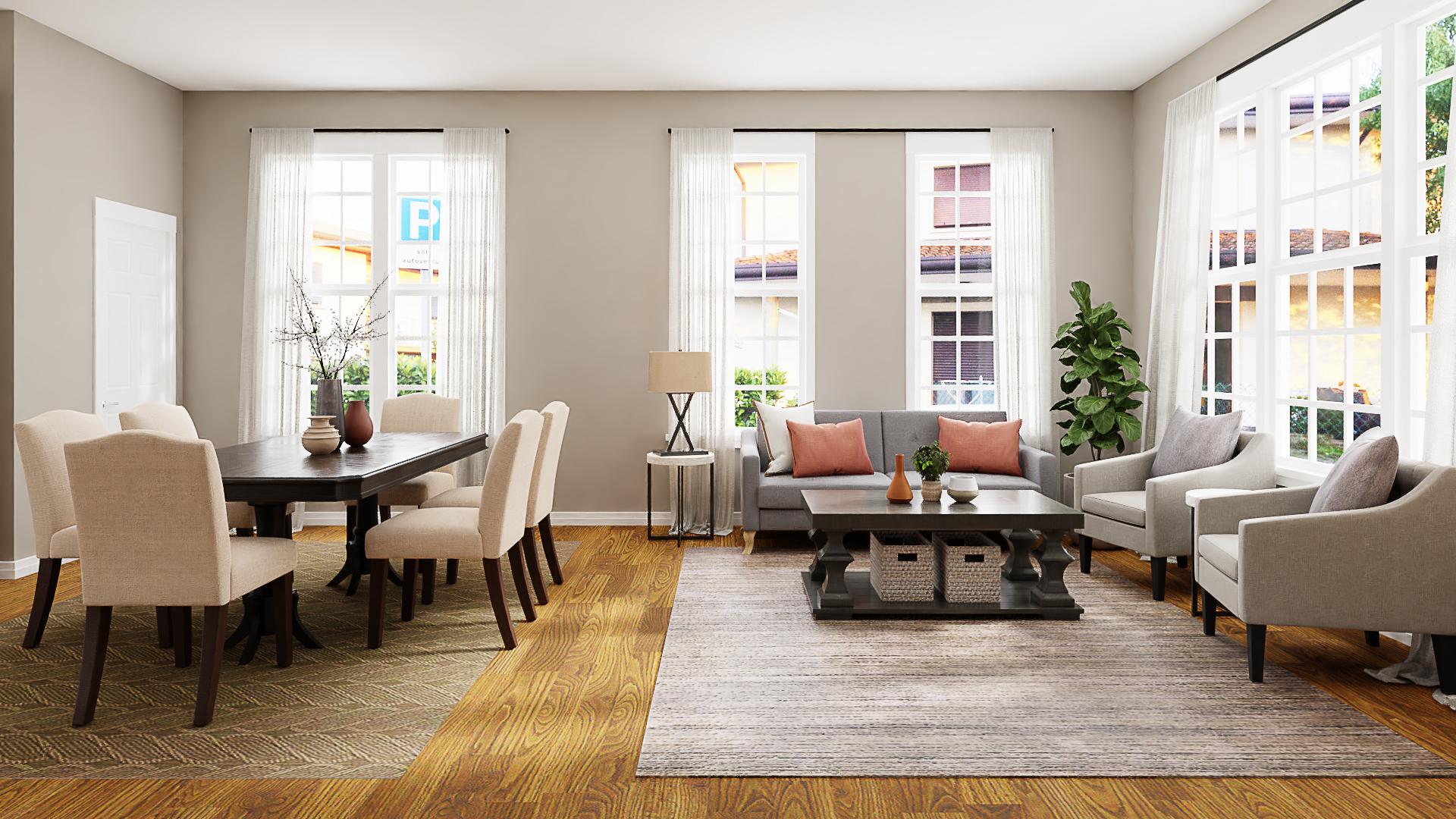 Grays & Whites: A Transitional Living-Dining Room