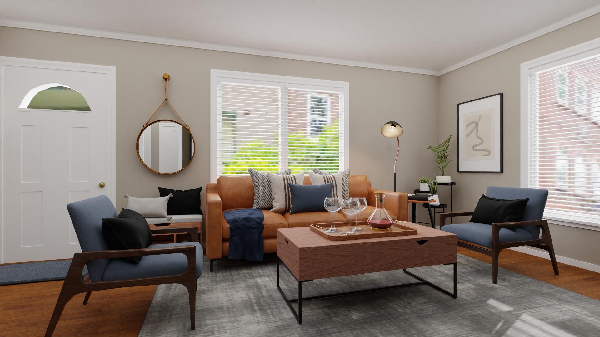 Edgy Grays & Cool Blues: An Industrial Living Room