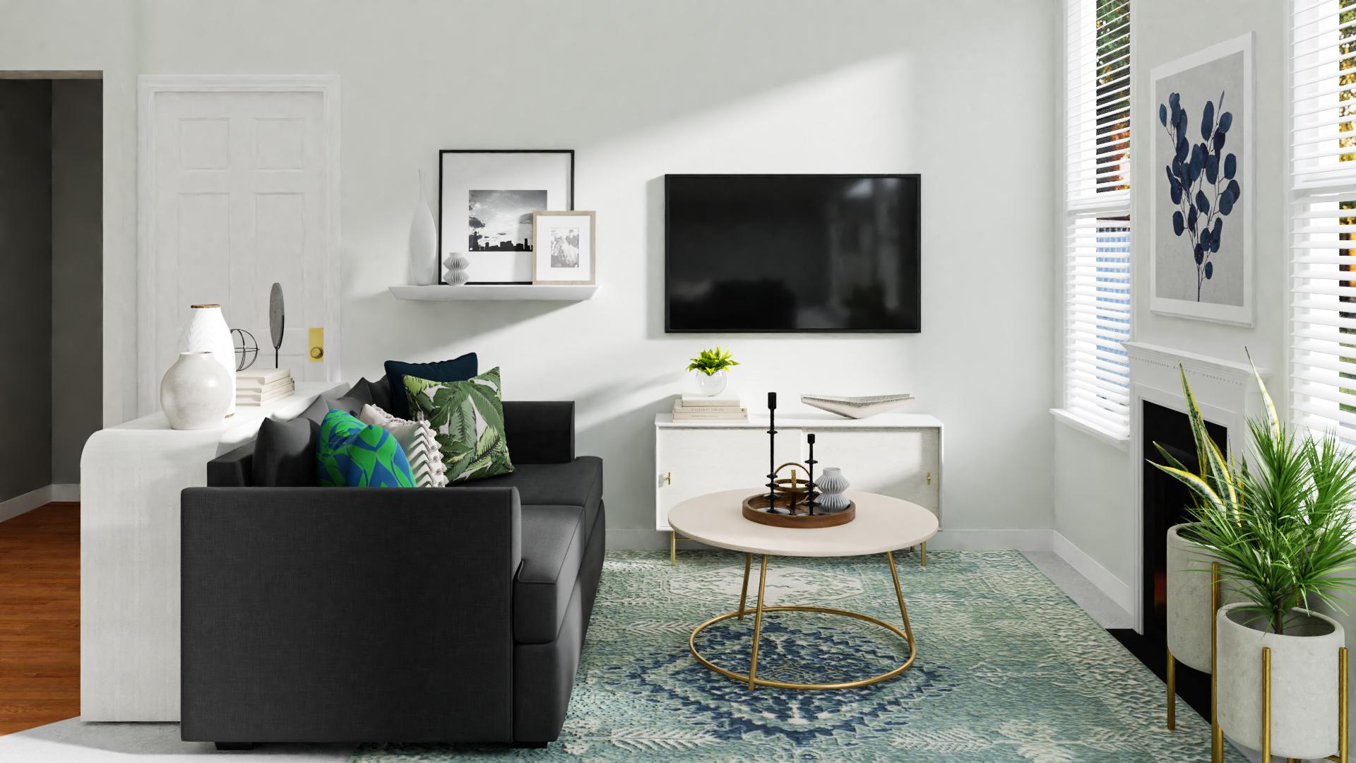 A Peppy Green Transitional Living Room