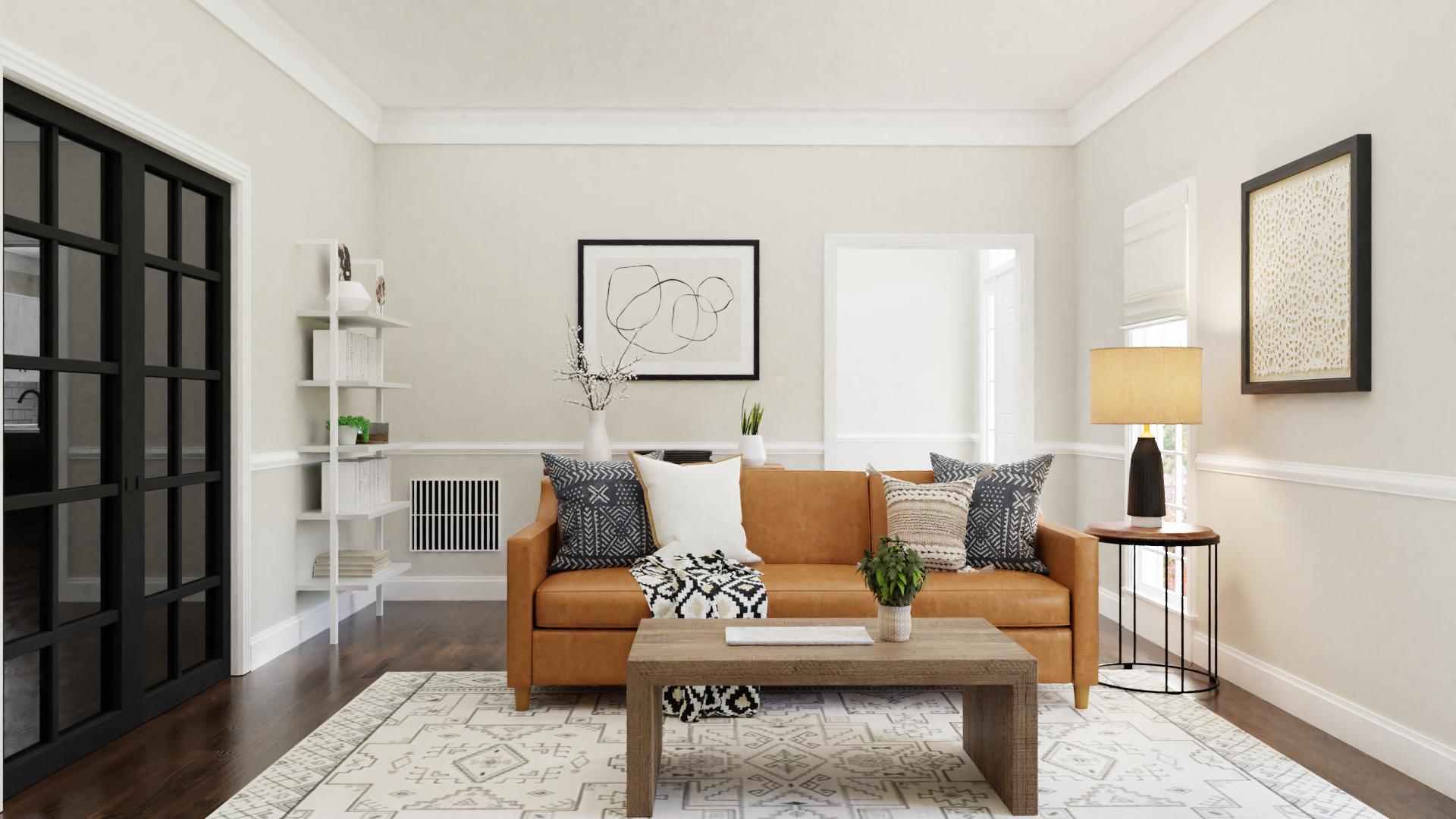 An Industrial Living Room With Leather Accents