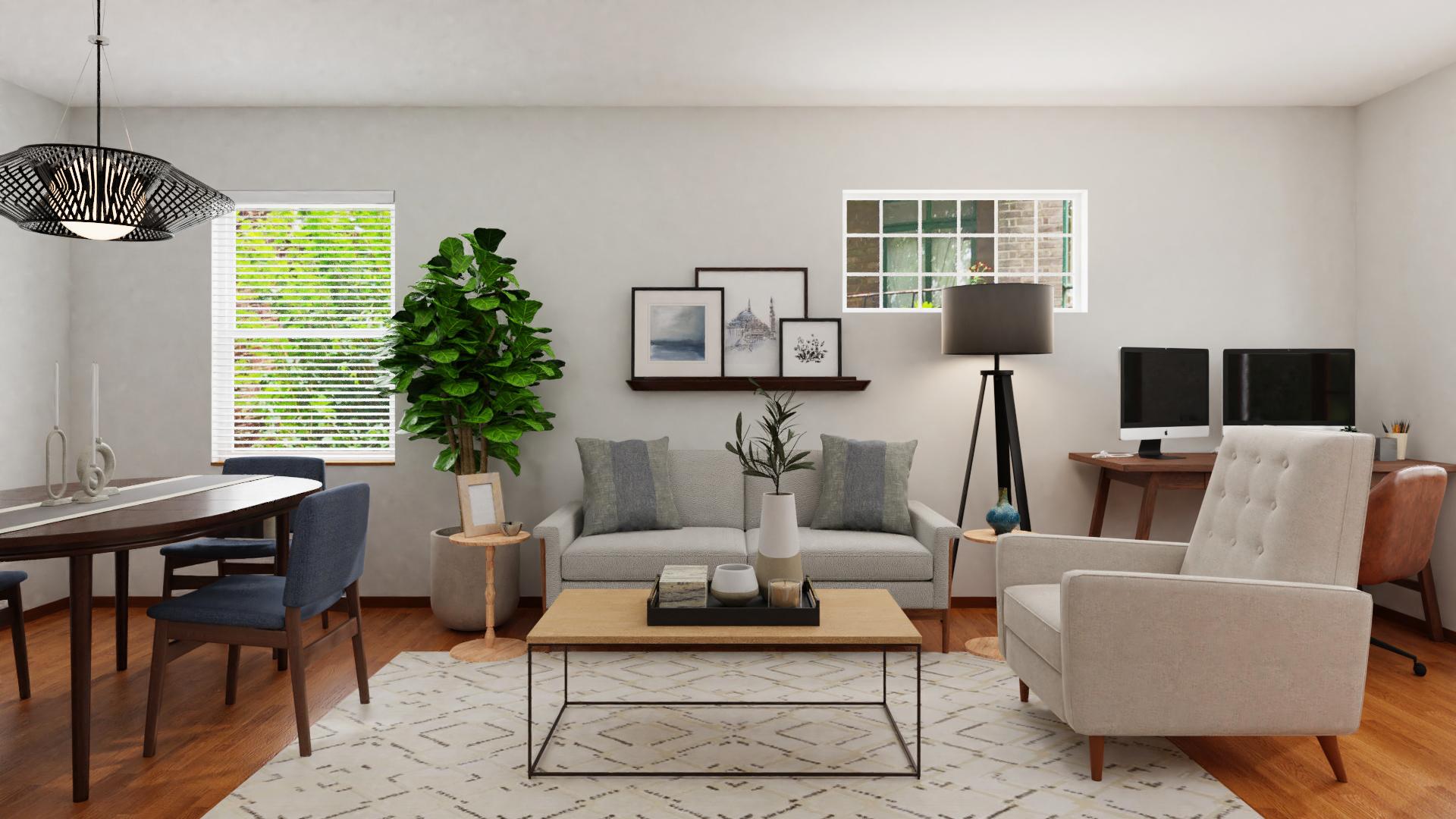 A Mid-Century Living-Dining & Home Office  