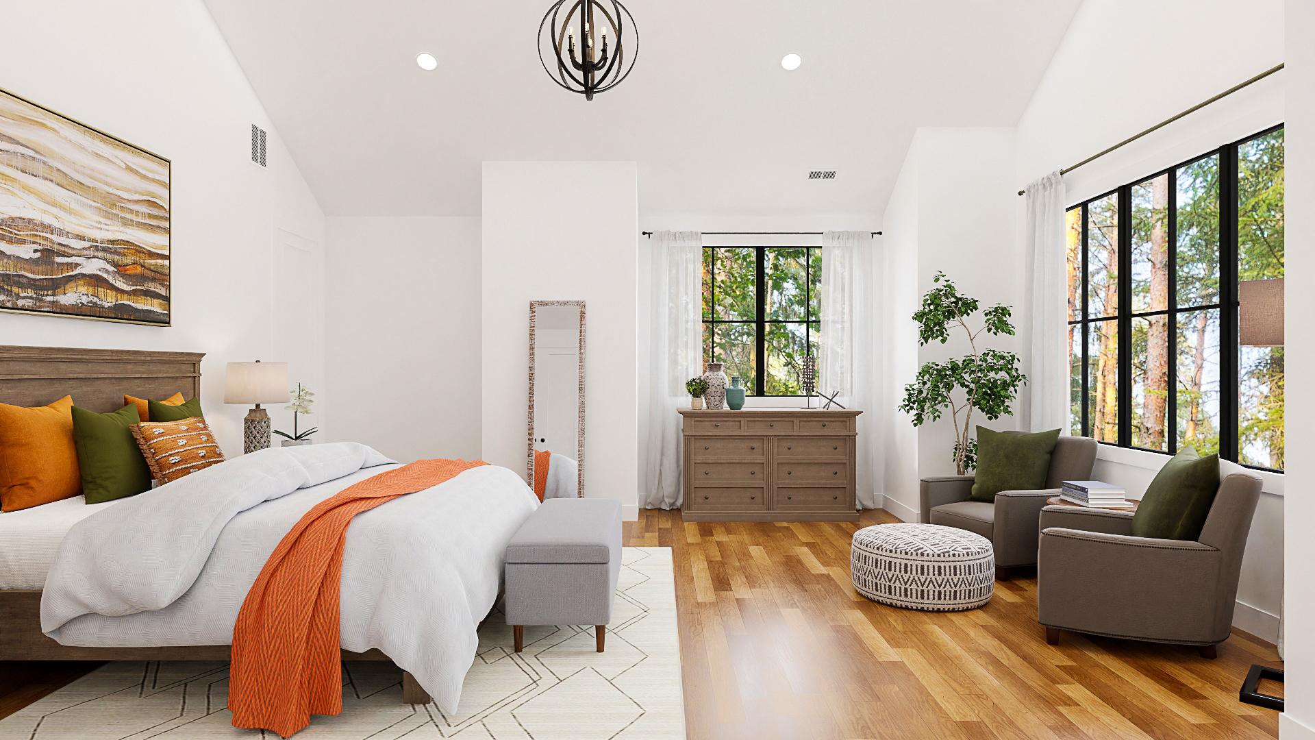 Sunny Colors In A Transitional Rustic Bedroom