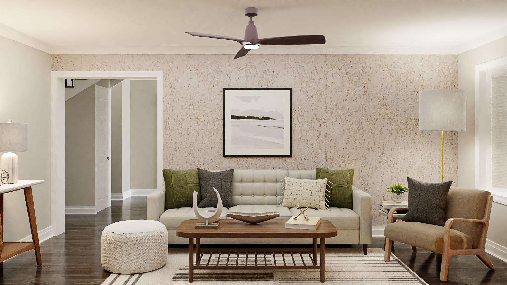 A Brick Accent Wall In A Mid-Century Living Room