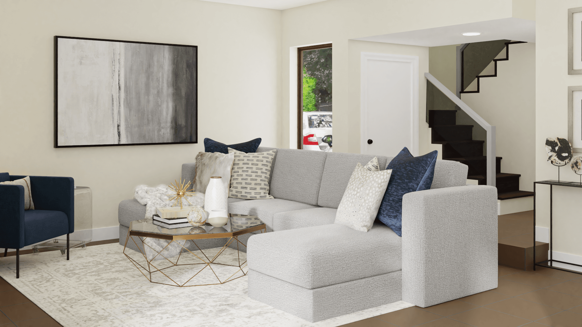 A Transitional Living-Dining Room With Glam Details