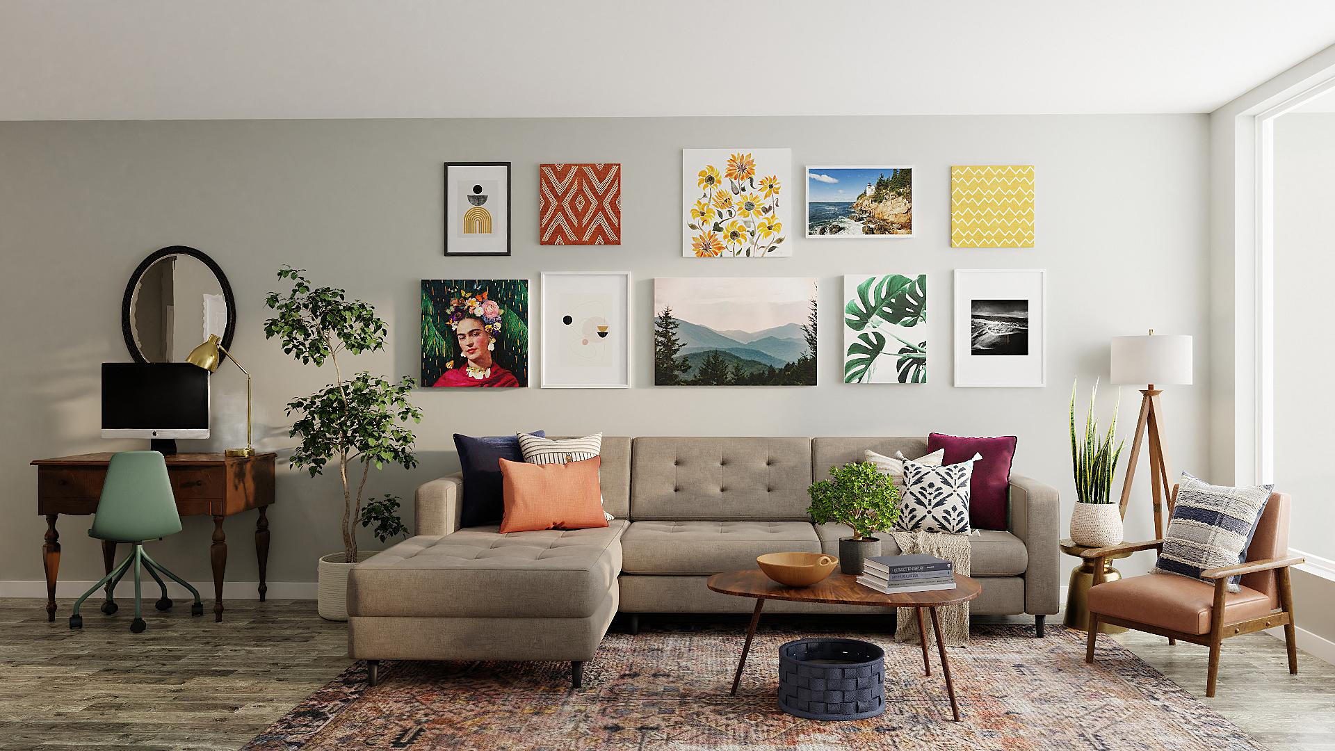 An Eclectic Living Room With An Attached Study