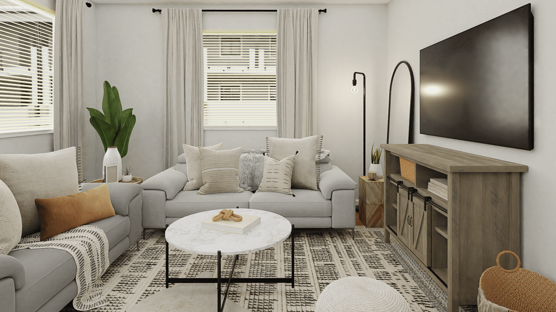 Fossil Grays: A Modern Rustic Living-Dining Room
