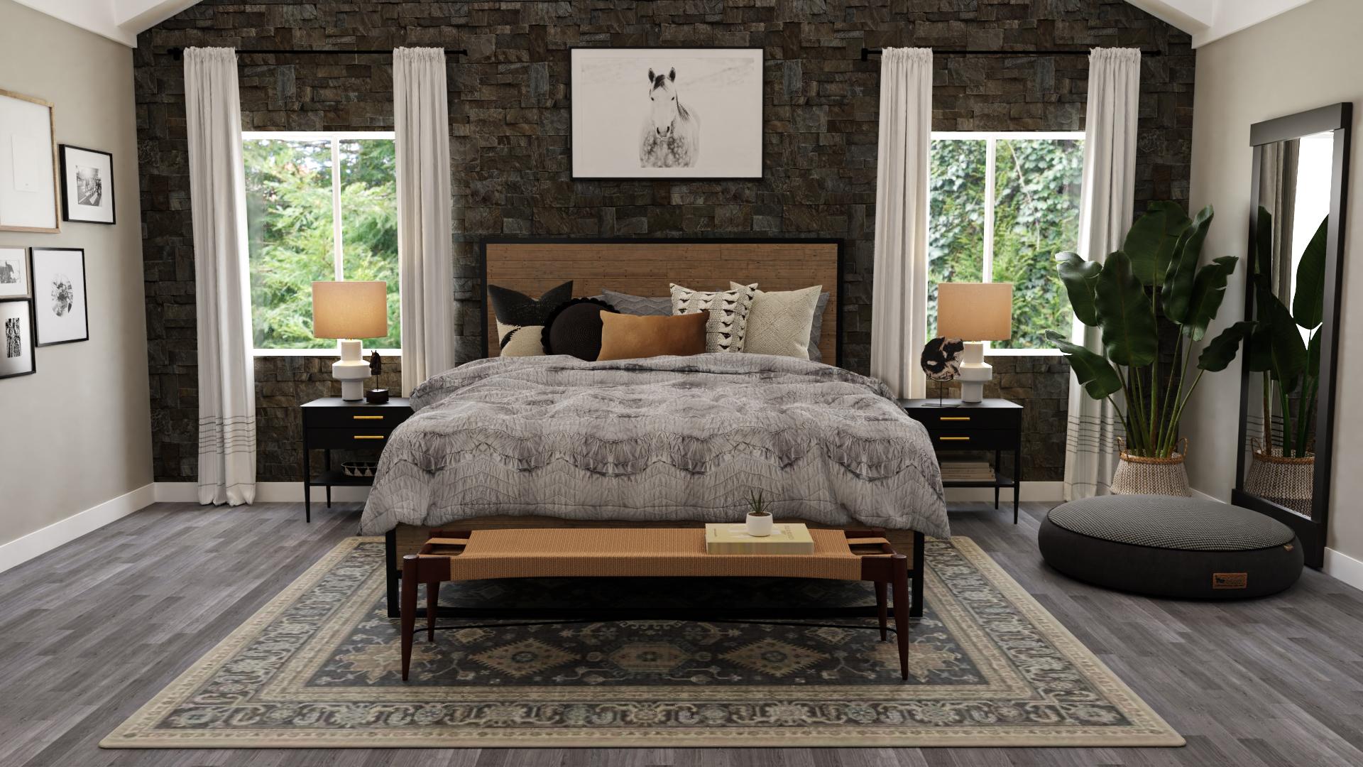 A Stone Accent Wall In A Rustic Bedroom