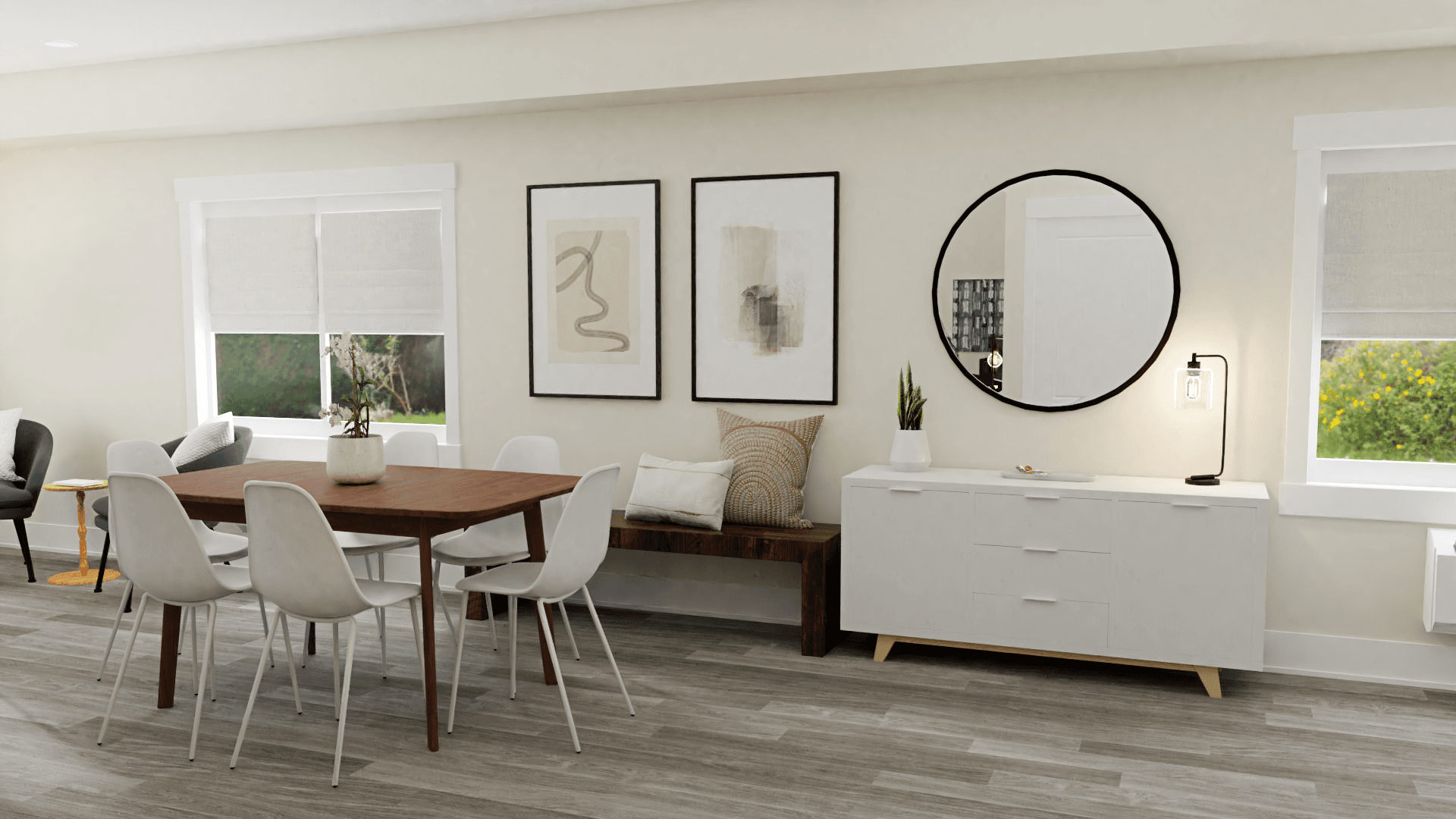 An Open Mid-Century Modern Living-Dining Room