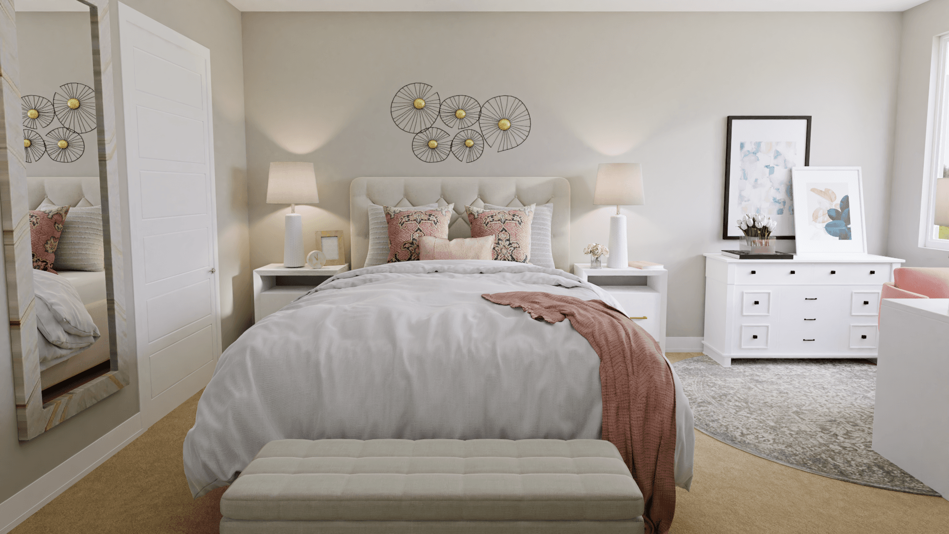 Delicate In Pink: A Glam-Transitional Bedroom