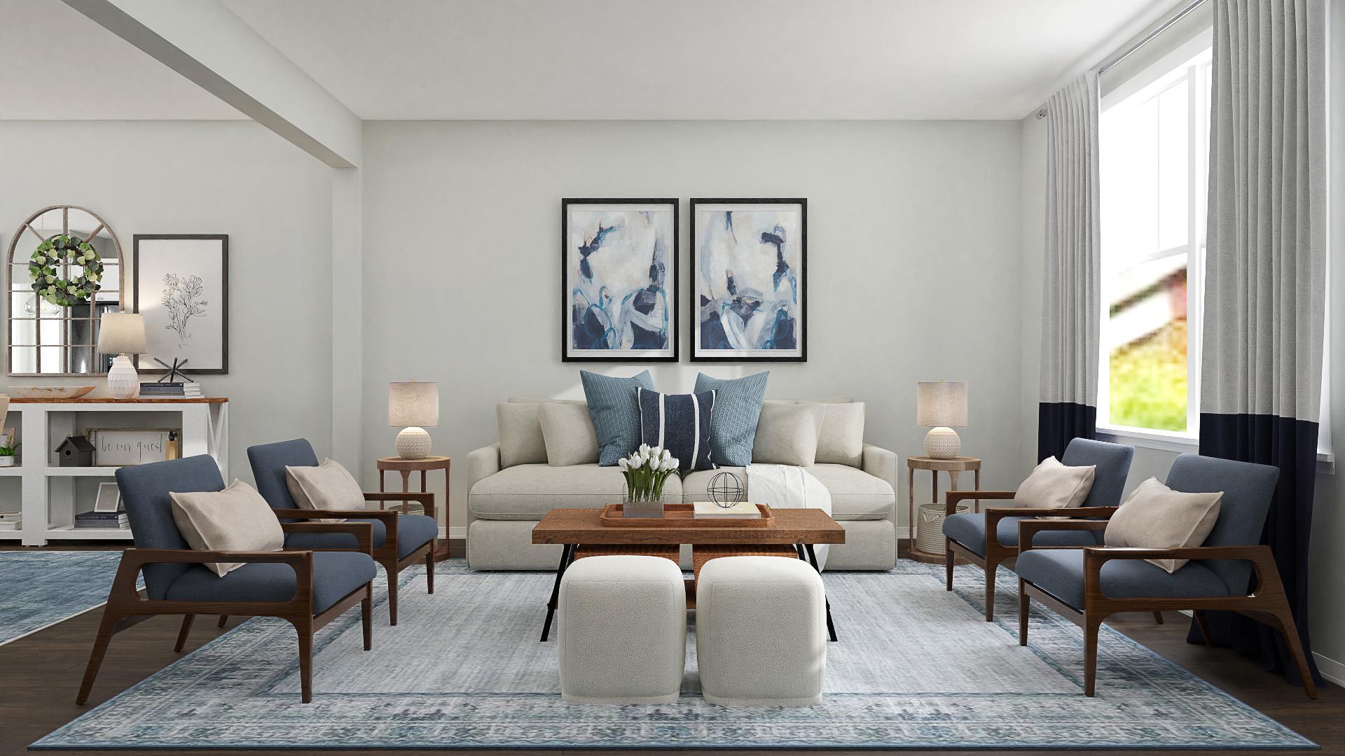 Soft Grays & Biscuit Hues: A Transitional Living-Dining Room