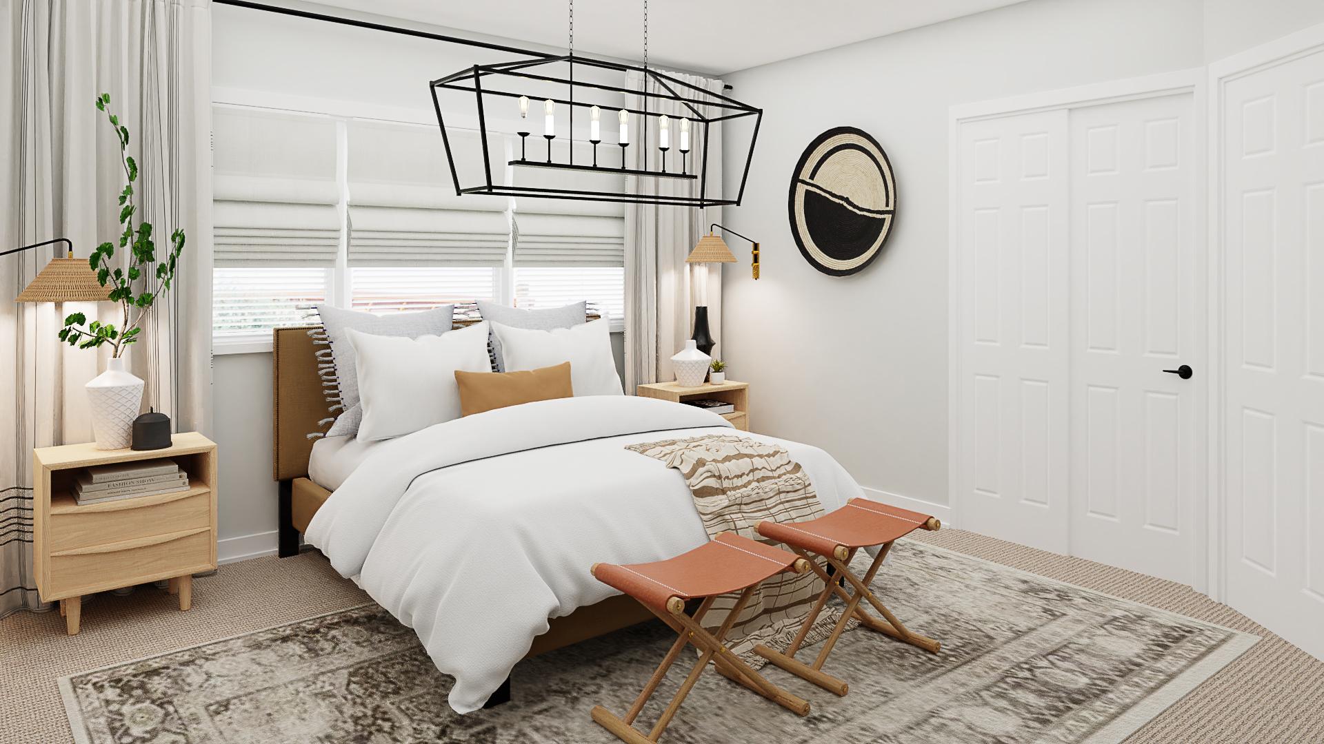 A Transitional Bedroom With Industrial Decor